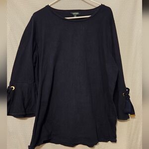 Ralph Lauren Women's Navy 3/4 Sleeve Top with Ties Size 3x